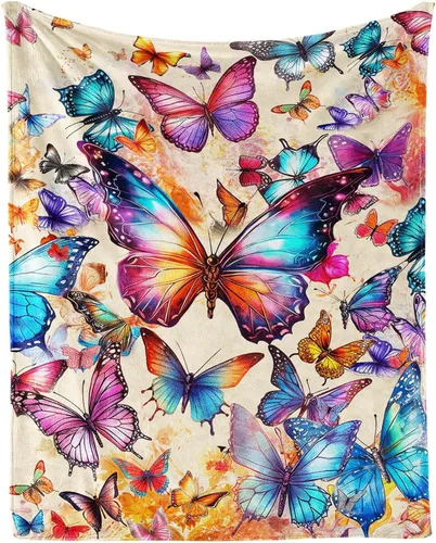 Manta de mariposa de 40 x 30 pulgadas, franela con temática de mariposas lindas y coloridas, manta suave para siesta en el hogar, oficina, para
