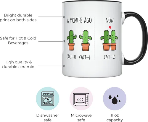 Miniatura 2 de YouNique Designs Taza de 6 meses, 11 onzas, Divertido 6 Taza de café de meses para novio y novia, Taza de aniversario de citas (mango negro)