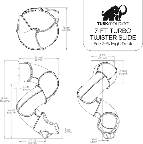Miniatura 2 de Tobogán Turbo Twister de 7 pies para juegos – Aventura de giro, paseo suave y seguro TUSK Strong℠ (gris)