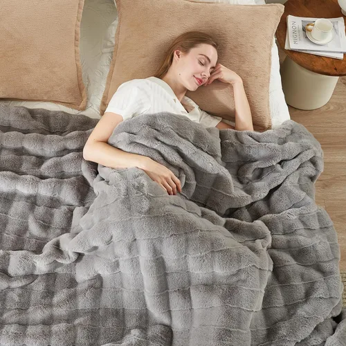 Miniatura 12 de Cozy Bliss Manta mullida de piel sintética para sofá, cama, sala de estar, 50 x 60 pulgadas