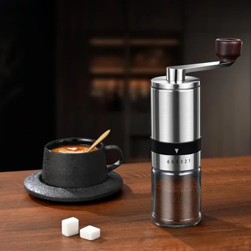 Miniatura 6 de Molinillo de café manual – 6 ajustes de grosor ajustables, molinillos de café de mano, molinillo de café manual portátil para olla Moka, prensa