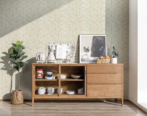 Miniatura 7 de CiCiwind Papel tapiz bohemio para despegar y pegar, papel de contacto geométrico moderno blanco y dorado para gabinetes, papel tapiz autoadhesivo