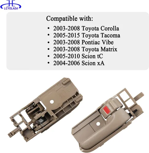 Miniatura 4 de Juego de 4 manijas interiores para puertas compatibles con Toyota Corolla 2003-2008, Toyota Tacoma 2005-2015, Pontiac Vibe 2003-2008, delantera