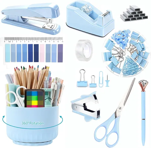 Miniatura 29 de Suministros de oficina, accesorios de escritorio negros, juego de suministros de oficina, juego de grapadora y dispensador de cinta, tijeras