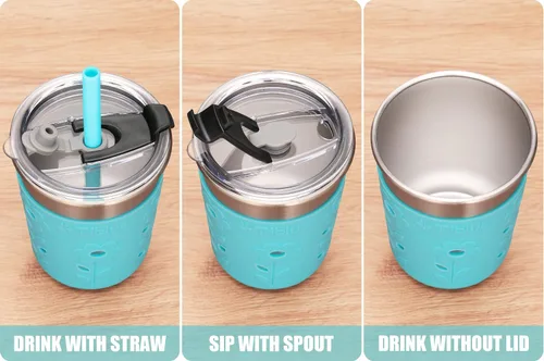 Miniatura 4 de Tiblue Vasos para batidos de acero inoxidable a prueba de derrames, con tapas a prueba de fugas, popote de silicona con tapón y manga, sin BPA