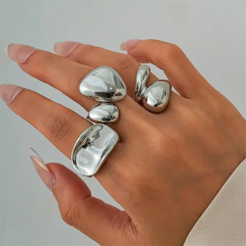 Miniatura 2 de PINK TOWN Juego de anillos gruesos dorados, anillos apilables geométricos vintage, anillo exagerado para nudillos, estilo bohemio, cúpula gruesa