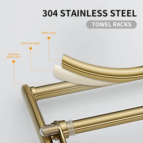 Miniatura 4 de BESy Toalleros de 24 Pulgadas en Oro Cepillado, Estante de Toallas de Baño con Barra Plegable y Ganchos para Toallas, Accesorios de Baño