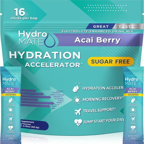 Miniatura 12 de Paquetes de hidratación sin azúcar en polvo de electrolitos Acai Berry HydroMATE 30 Sticks