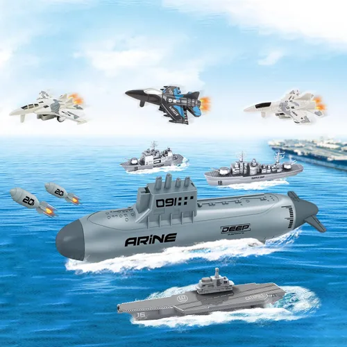 Miniatura 2 de deAO Juguete de Portaaviones Militar Submarino Barco Naval Conjunto de Juego con Aviones Juguete de Acorazado del Ejército para Niños y Niñas