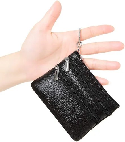 Miniatura 2 de Monedero de cuero auténtico para mujer, con llavero