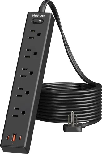 Miniatura 16 de HOPOW Regleta de alimentación con enchufe plano, cable de extensión plano ultra delgado de 6 pies, protector contra sobretensiones con 5 salidas y 3