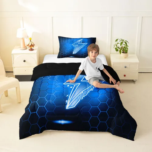 Miniatura 57 de Pixelated Miners - Juego de edredón para niños, tamaño individual, juego de ropa de cama de videojuegos a cuadros geométricos para adolescentes