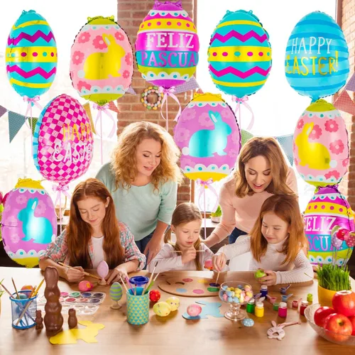 Miniatura 4 de 20 globos de huevo de Pascua, globos de papel de aluminio de feliz Pascua, globo de huevo Mylar para suministros de decoración de fiestas