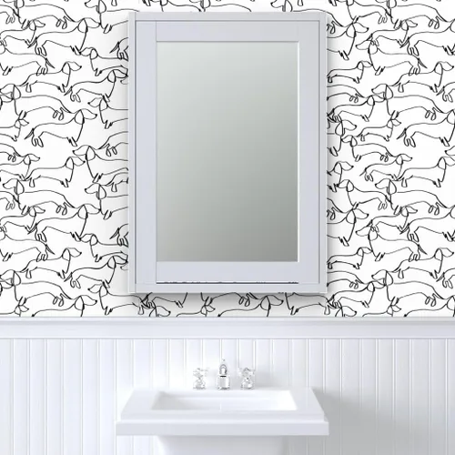 Miniatura 9 de Papel tapiz para despegar y pegar, diseño de líneas blancas y negras de perro salchicha de Weiner Dogs, papel tapiz extraíble personalizado por