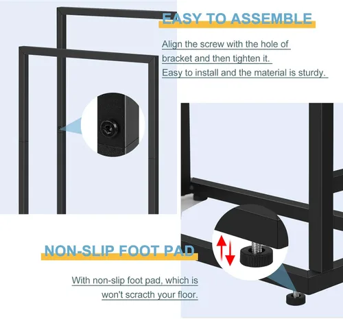 Miniatura 3 de Toallero de pie, toallero de acero inoxidable de 2 niveles para baño, soporte para secado de toallas de mano, soporte para toallero, soporte