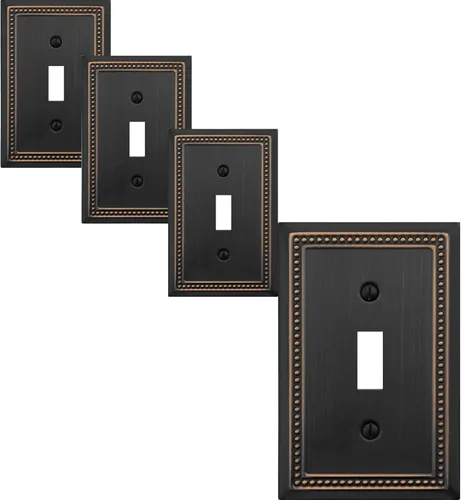 Miniatura 53 de OKAWYC Cubierta de Interruptor de Luz de Tomacorriente Dúplex Individual Belaire de Metal con Cuentas para Pared, Paquete de 4 Latón Antiguo 1 Gang