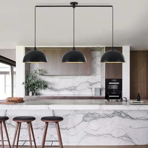 Miniatura 5 de Luces colgantes para isla de cocina, paquete de 3 lámparas colgantes de cúpula con acabado negro y dorado, lámpara colgante industrial para comedor