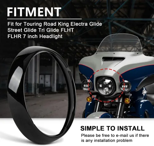 Miniatura 2 de PSLER Faro Delantero de Motocicleta de 7" Lámpara Anillo de Moldura Cubierta Conjunto de Faro Delantero Compatible con Touring Road King Electra