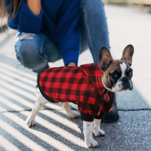 Miniatura 5 de Sudadera con capucha a cuadros para perros extra pequeños, gatos, cachorros, abrigo cálido y suave (XS)