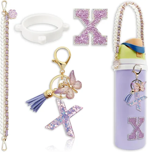 Miniatura 59 de Letter Handle Strap Accessories with Cute Initial Charm Compatible with Owala Water Bottle 24oz 32oz 40oz Owala Kids Púrpura