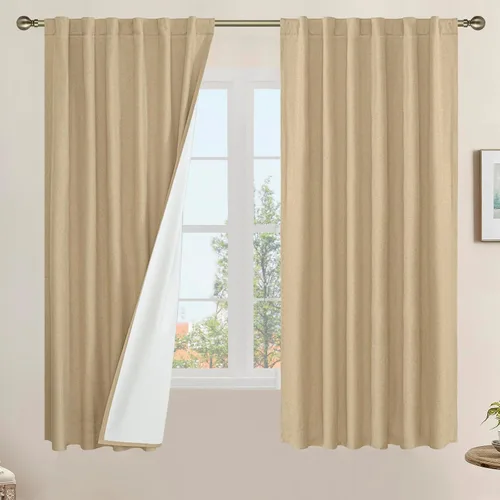Miniatura 168 de LAMIT Cortinas de lino natural 100 % opacas para ventana, para dormitorio, 45 pulgadas, cortinas térmicas con textura de lino estilo granja
