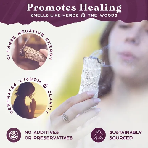 Miniatura 3 de Paquete de salvia blanca - 1 paquete - Palo de manchas de salvia para limpieza del hogar, incienso curativo, meditación y rituales de palitos