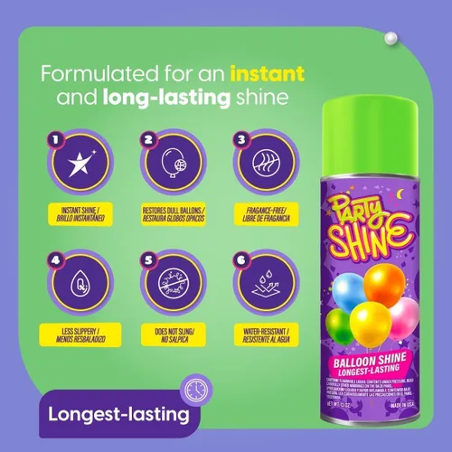 Miniatura 3 de Shiny Fiesta Party Shine Balloon Shine Spray, Spray de Silicona para Globos de Látex, Spray de Brillo para Globos, Impermeable, Sin Fragancia y Sin