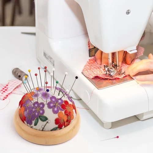 Miniatura 4 de Alfiletero Rolybag, base de madera estilo japonés para agujas, cojín redondo para alfileres para coser o manualidades DIY (estilo japonés 1)