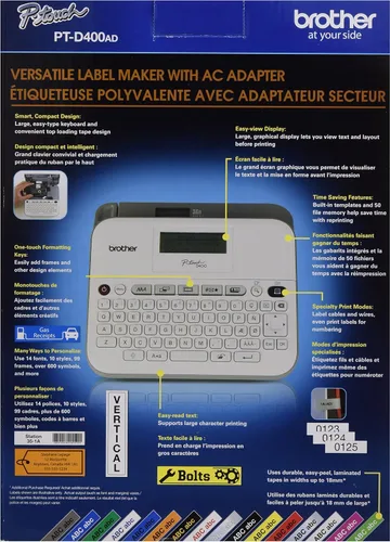 Miniatura 3 de Brother Pt-d400ad Rotuladora versátil y fácil de usar con adaptador de CA - Etiqueta, cinta - 0.14, 0.24