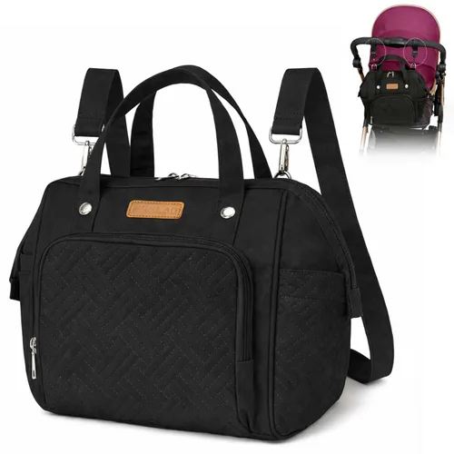 FHELAD Bolsa de pañales pequeña, organizador de cochecito con portavasos aislado y correa de hombro desmontable, bolsa de pañales convertible tipo
