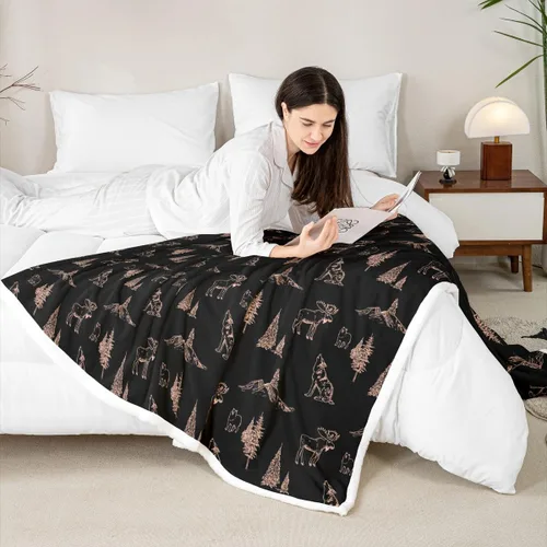 Miniatura 6 de Erosebridal Manta de vellón de animales del bosque, 40 x 50 pulgadas, con temática de caza de osos, ciervos, lobos, manta de felpa mullida