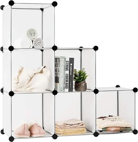 Miniatura 8 de Tangkula Organizador de almacenamiento de 6 cubos, gabinete de plástico PP con marco de acero inoxidable, sistema de almacenamiento modular portátil