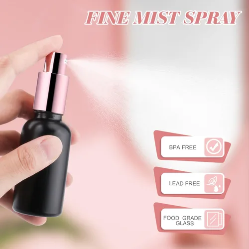 Miniatura 2 de Paquete de 6 botellas de spray de vidrio esmerilado negro de 1 onza, atomizador vacío de niebla fina, aceites esenciales, aerosoles corporales