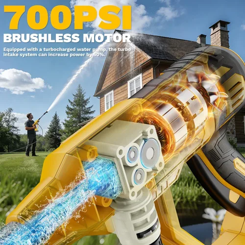 Miniatura 2 de Lavadora portátil inalámbrica compatible con batería Dewalt de 20 V, herramienta de limpieza portátil de mano de 700 PSI con motor sin escobillas