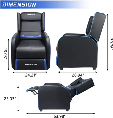 Miniatura 2 de BOSSIN Silla Reclinable Gaming para Adultos 400lbs Estilo Racing Sofá Grande y Alto Asiento Reclinable de Cuero PU, Lounge Ergonómico Moderno Cómodo