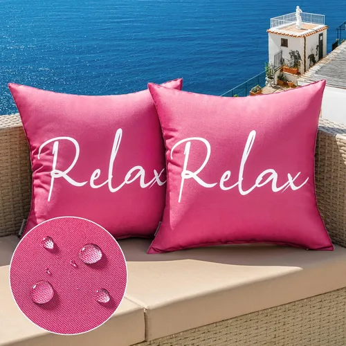Miniatura 13 de MIULEE Juego de 2 fundas de almohada impermeables para exteriores, fundas de almohada cuadradas decorativas para exteriores, para silla, patio, Rojo