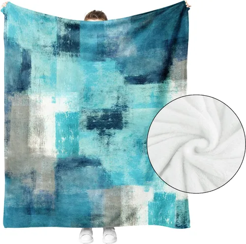 Miniatura 2 de Manta gris turquesa, arte abstracto, ultra suave, acogedora, manta de franela ligera y moderna para sofá, ropa de cama, decoración del hogar
