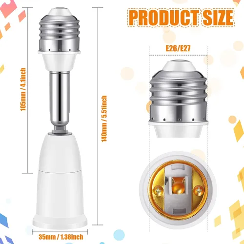 Miniatura 2 de Extensores de enchufe de luz E26 E27, extensión de 4.1 pulgadas, adaptador de extensión de enchufe vertical ajustable de 180 grados, convertidor
