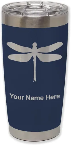 Miniatura 39 de LaserGram Vaso aislado al vacío de 20 onzas, libélula, grabado personalizado incluido (negro)