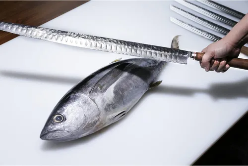 Miniatura 7 de YOUSUNLONG Cuchillo Sakimaru de 23 pulgadas Ultra Yanagiba - Hoja de Acero Damasco Martillado Japonés - Rebanador de Chef Adecuado para Cortar Atún