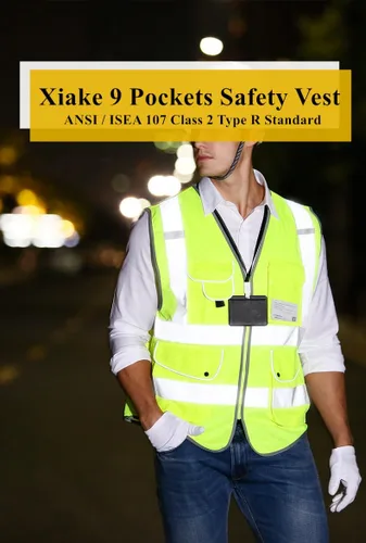 Miniatura 3 de XIAKE Chaleco de seguridad reflectante de alta visibilidad con 9 bolsillos clase 2 para hombres y mujeres, cumple con las normas ANSI/ISEA Amarillo