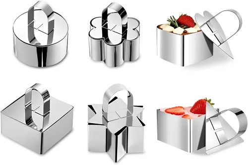 Miniatura 9 de Anillos para tartas de cocina, moldes de mousse de postre de acero inoxidable con empujador para hacer postres (4 piezas)