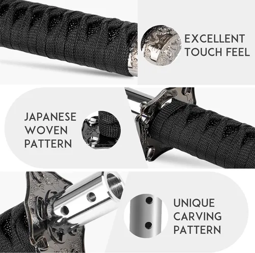 Miniatura 4 de Palanca de cambio estilo katana, pomo universal para espada samurái, compatible con autos manuales con adaptadores, negro (15 cm)