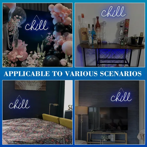 Miniatura 7 de Wanxing Letrero de neón Chill de neón azul para pared, de 14 x 7 pulgadas, luces LED para decoración de pared, luz de neón para dormitorio