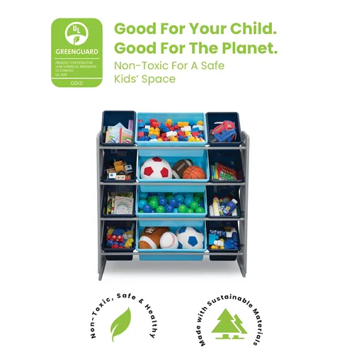 Miniatura 4 de Delta Children Organizador de almacenamiento de juguetes para niños con 12 contenedores de plástico, certificado Greenguard Gold, gris/azul