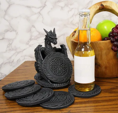 Miniatura 8 de Ebros Gift Juego de posavasos de dragón guardián con alas góticas con nudos celtas, con 6 posavasos redondos de 6.25 pulgadas de alto, Calabozos