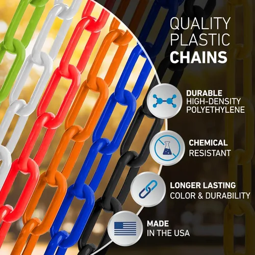 Miniatura 5 de US Weight (Fabricado en Estados Unidos) Cadena de seguridad de plástico blanco de 2 pulgadas x 100 pies. Tecnología resistente a los rayos UV