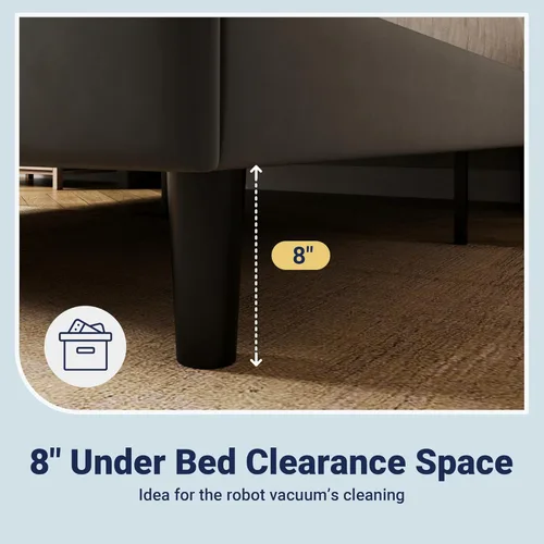Miniatura 6 de Allewie - Base de cama tamaño Queen con cabecera tapizada en terciopelo con respaldo abatido, sin necesidad de somier, espacio de almacenamiento Gris