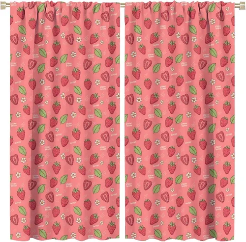 Miniatura 33 de Cortinas bohemias con diseño de fresas, bonitas cortinas bohemias con bolsillo para barra de fruta, tratamiento de ventana para cocina, sala