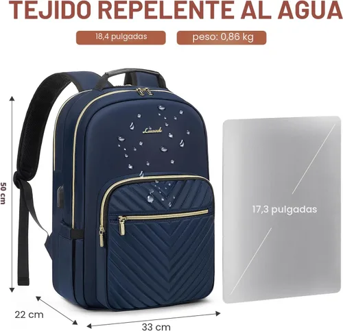 Miniatura 4 de LOVEVOOK Mochila para laptop de 18.4 pulgadas para mujer, bonita mochila de viaje bolso para mujer, bolsa profesional para computadora portátil